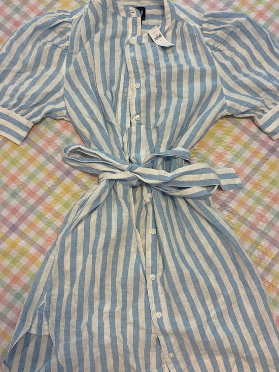 GAP Dresses & Skirts - GAP Blue and White Striped Button-Front Belted Dress